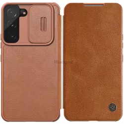   Nillkin Qin Leather Pro tok Samsung Galaxy S22 + (S22 Plus) Kameravédő telefontok Flip tok barna