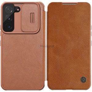 Nillkin Qin Leather Pro tok Samsung Galaxy S22 + (S22 Plus) Kameravédő telefontok Flip tok barna