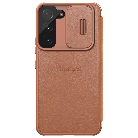 Nillkin Qin Leather Pro tok Samsung Galaxy S22 + (S22 Plus) Kameravédő telefontok Flip tok barna