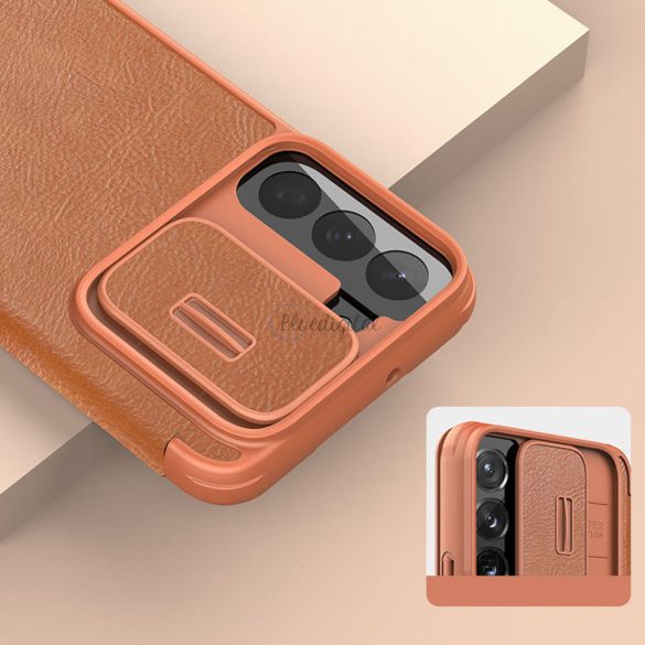 Nillkin Qin Leather Pro tok Samsung Galaxy S22 + (S22 Plus) Kameravédő telefontok Flip tok barna