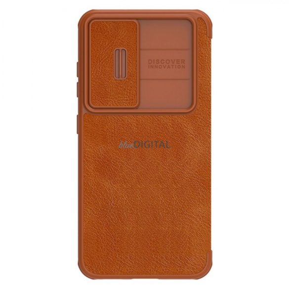 Nillkin Qin Leather Pro Case Samsung Galaxy S23 flipes tok elcsúsztatható kameravédővel barna