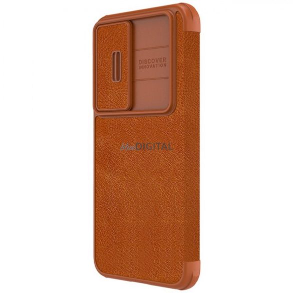 Nillkin Qin Leather Pro Case Samsung Galaxy S23 flipes tok elcsúsztatható kameravédővel barna