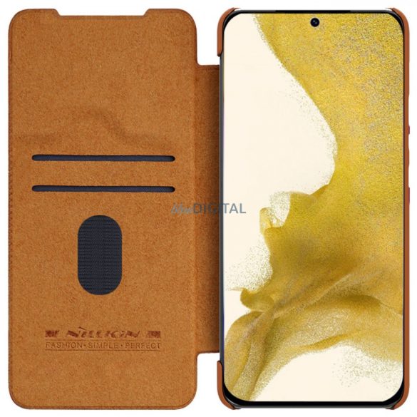 Nillkin Qin Leather Pro Case Samsung Galaxy S23 flipes tok elcsúsztatható kameravédővel barna