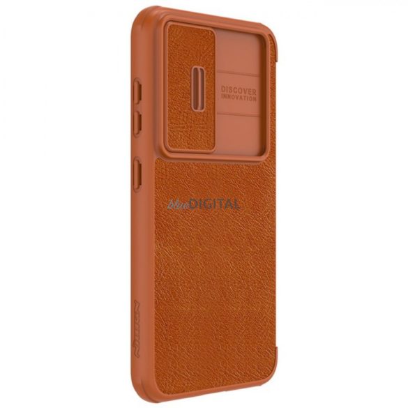 Nillkin Qin Leather Pro Case Samsung Galaxy S23 flipes tok elcsúsztatható kameravédővel barna