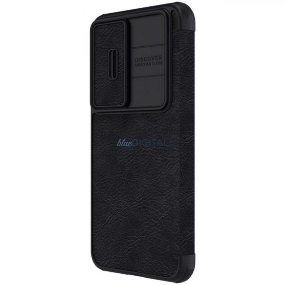 Nillkin Qin Leather Pro Case Samsung Galaxy S23+ flipes tok elcsúsztatható kameravédővel fekete