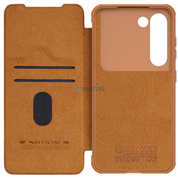 Nillkin Qin Leather Pro Case Samsung Galaxy S23+ flipes tok elcsúsztatható kameravédővel barna