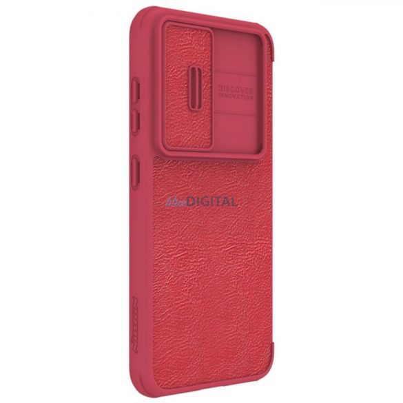 Nillkin Qin Leather Pro Case Samsung Galaxy S23+ flipes tok elcsúsztatható kameravédővel piros