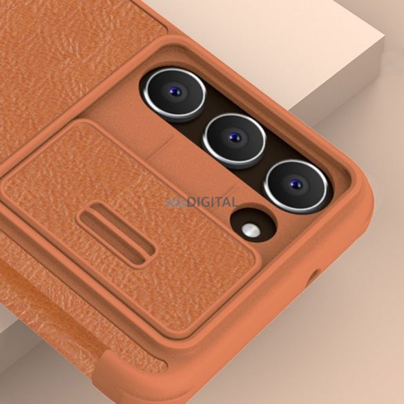 Nillkin Qin Leather Pro Case Samsung Galaxy S23+ flipes tok elcsúsztatható kameravédővel piros