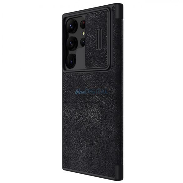 Nillkin Qin Leather Pro Case Samsung Galaxy S23 Ultra flipes tok elcsúsztatható kameravédővel fekete