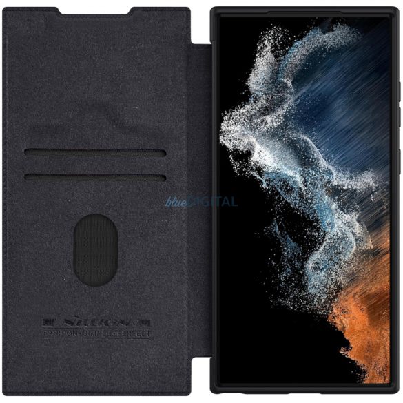 Nillkin Qin Leather Pro Case Samsung Galaxy S23 Ultra flipes tok elcsúsztatható kameravédővel fekete