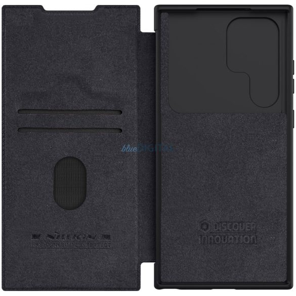 Nillkin Qin Leather Pro Case Samsung Galaxy S23 Ultra flipes tok elcsúsztatható kameravédővel fekete