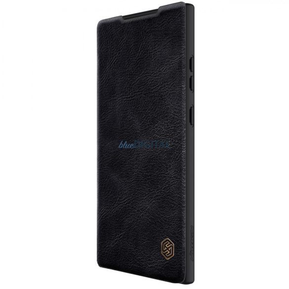 Nillkin Qin Leather Pro Case Samsung Galaxy S23 Ultra flipes tok elcsúsztatható kameravédővel fekete