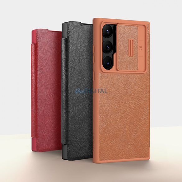 Nillkin Qin Leather Pro Case Samsung Galaxy S23 Ultra flipes tok elcsúsztatható kameravédővel fekete