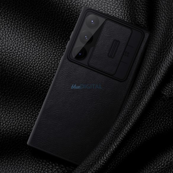 Nillkin Qin Leather Pro Case Samsung Galaxy S23 Ultra flipes tok elcsúsztatható kameravédővel fekete