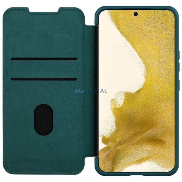 Nillkin Qin Leather Pro Case Samsung Galaxy S23+ flipes tok elcsúsztatható kameravédővel zöld