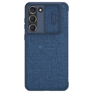 Nillkin Qin Cloth Pro Case Samsung Galaxy S23+ flipes tok elcsúsztatható kameravédővel kék