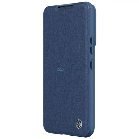 Nillkin Qin Cloth Pro Case Samsung Galaxy S23+ flipes tok elcsúsztatható kameravédővel kék