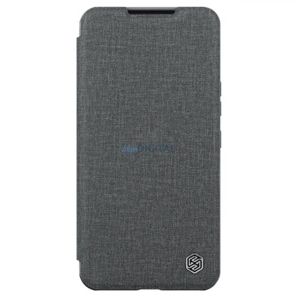 Nillkin Qin Cloth Pro Case Samsung Galaxy S23+ flipes tok elcsúsztatható kameravédővel szürke