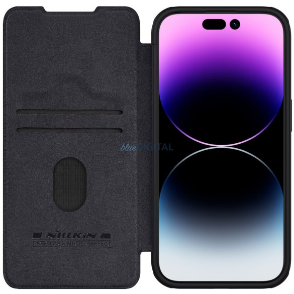 Nillkin Qin Pro bőr Flip Camera Cover tok iPhone 15 Pro Max - fekete