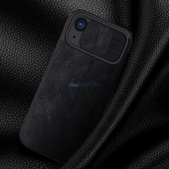 Nillkin Qin Pro bőr Flip Camera Cover tok iPhone 15 Pro Max - fekete