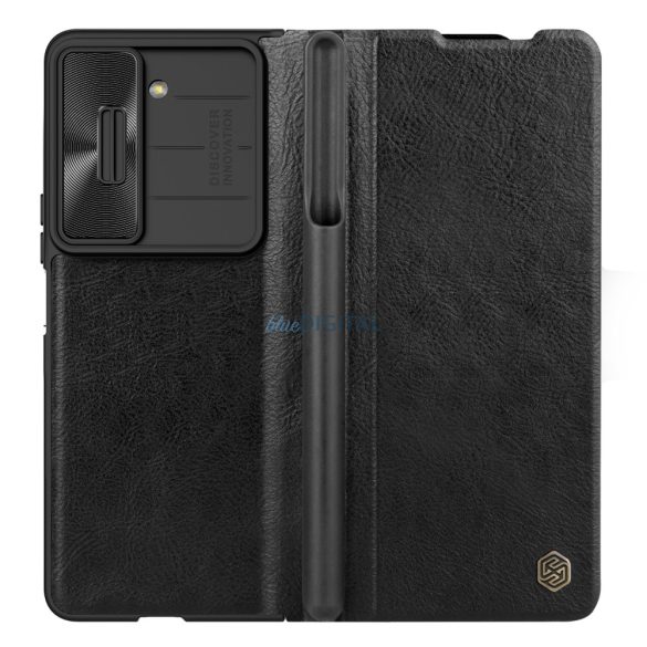 Nillkin Qin Leather Pro Samsung Galaxy Z Fold 5 Bőr Flip Case tok kamerafedéllel - Fekete