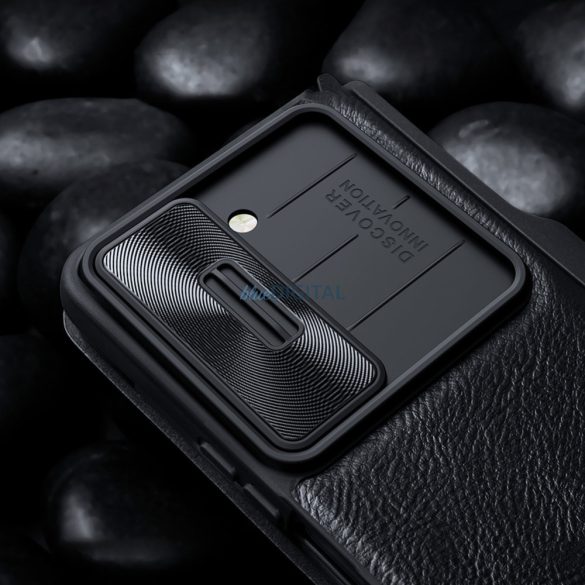 Nillkin Qin Leather Pro Samsung Galaxy Z Fold 5 Bőr Flip Case tok kamerafedéllel - Fekete