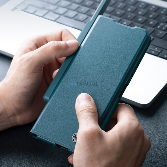Nillkin Qin Leather Pro Samsung Galaxy Z Fold 5 Bőr Flipes tok kamerafedéllel - Zöld színben