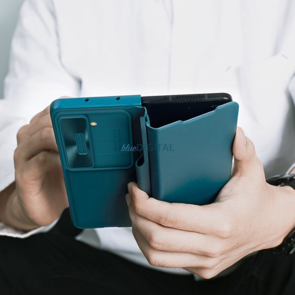 Nillkin Qin Leather Pro Samsung Galaxy Z Fold 5 Bőr Flipes tok kamerafedéllel - Zöld színben