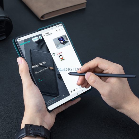 Nillkin Qin Leather Pro Samsung Galaxy Z Fold 5 Bőr Flipes tok kamerafedéllel - Zöld színben