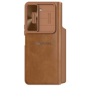 Nillkin Qin Leather Pro Samsung Galaxy Z Fold 5 Bőr Flip Case tok kamerafedéllel - Barna