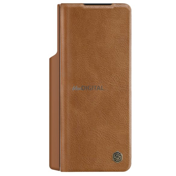 Nillkin Qin Leather Pro Samsung Galaxy Z Fold 5 Bőr Flip Case tok kamerafedéllel - Barna