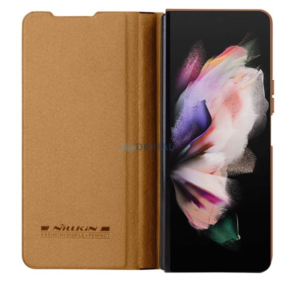 Nillkin Qin Leather Pro Samsung Galaxy Z Fold 5 Bőr Flip Case tok kamerafedéllel - Barna