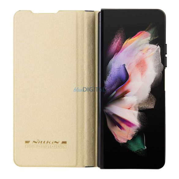 Nillkin Qin Leather Pro Samsung Galaxy Z Fold 5 Bőr Flipes tok kamerafedéllel - arany színben