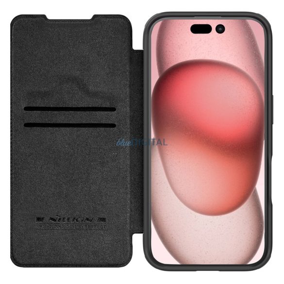 Nillkin Qin Prop Leather tok kamera lencse védővel és kitámasztóval iPhone 16 Pro - fekete