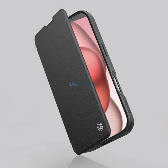 Nillkin Qin Prop Leather tok kamera lencse védővel és kitámasztóval iPhone 16 Pro - fekete