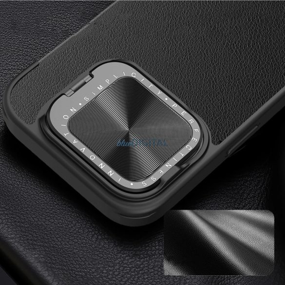 Nillkin Qin Prop Leather tok kamera lencse védővel és kitámasztóval iPhone 16 Pro Max - fekete