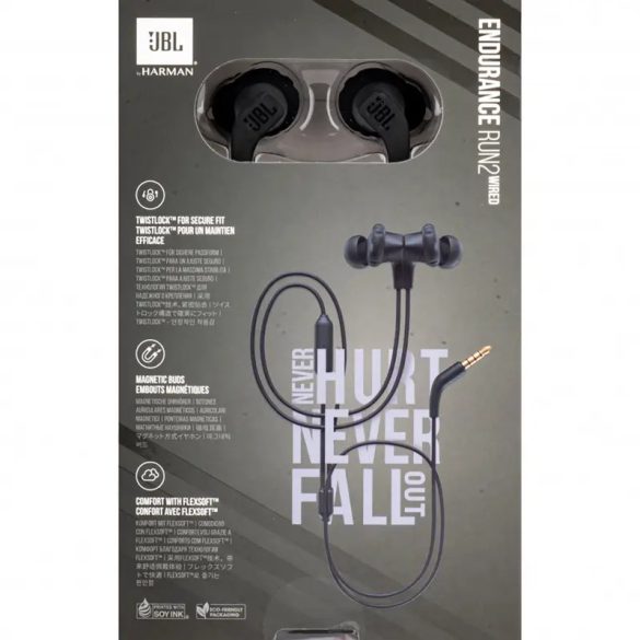JBL Endurance Run 2 vezetékes fülhallgató ANC 3.5mm jack csatlakozóval - fekete