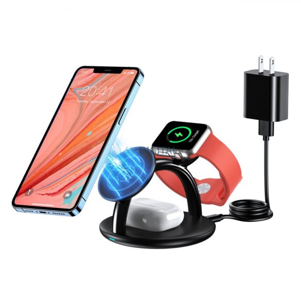 Choetech 3in1 induktív töltőállomás iPhone 12/13/14, AirPods Pro, Apple Watch fekete (T587-F)