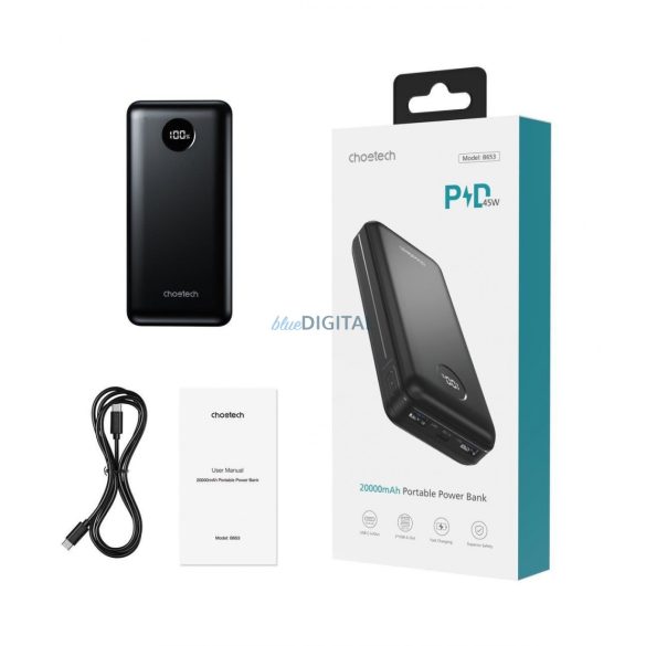 Choetech powerbank PD 45W 20000mAh fekete (B653)