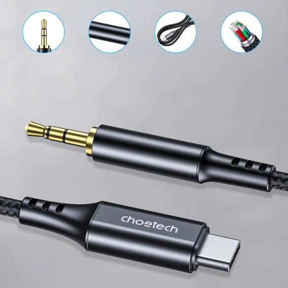 Choetech AUX006 USB-C - mini jack 3.5mm kábel 1m - fekete