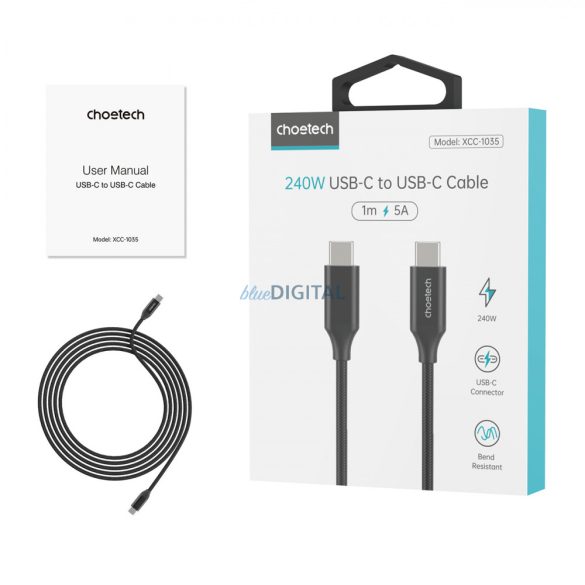 Choetech töltő- és adatkábel USB-C - USB-C PD3.1 240W 480 Mbps 2m fekete (XCC-1036)