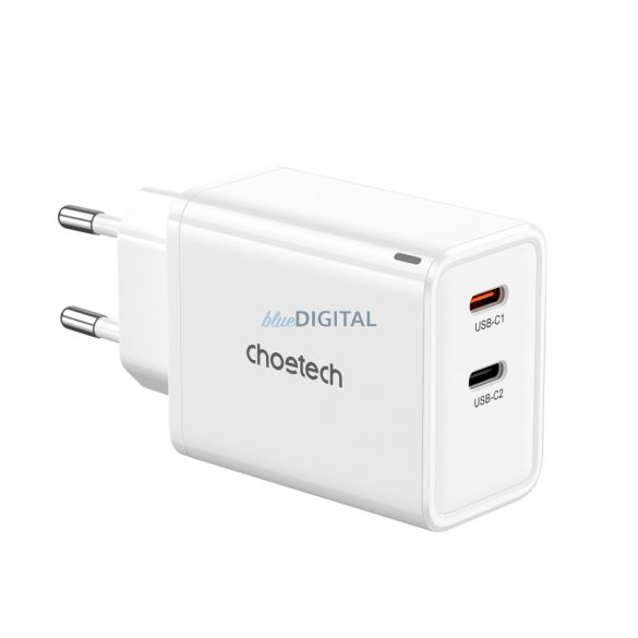 Choetech PD6013 hálózati töltő 2xUSB-C csatlakozással 65W GaN - fehér