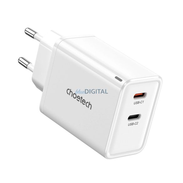 Choetech PD6013 hálózati töltő 2xUSB-C csatlakozással 65W GaN - fehér