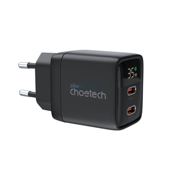 Choetech PD6051 hálózati töltő 2xUSB-C csatlakozással 35W GaN - fekete