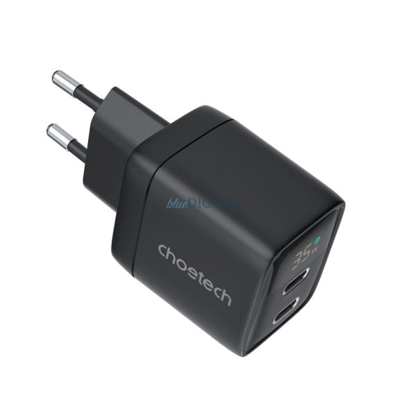 Choetech PD6051 hálózati töltő 2xUSB-C csatlakozással 35W GaN - fekete