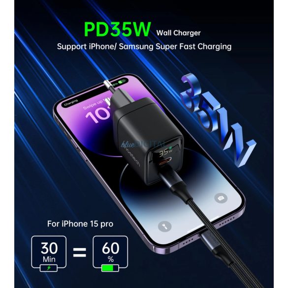 Choetech PD6051 hálózati töltő 2xUSB-C csatlakozással 35W GaN - fekete