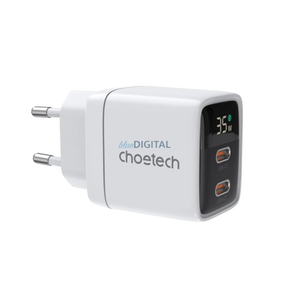 Choetech PD6051 hálózati töltő 2xUSB-C csatlakozással 35W GaN - fehér