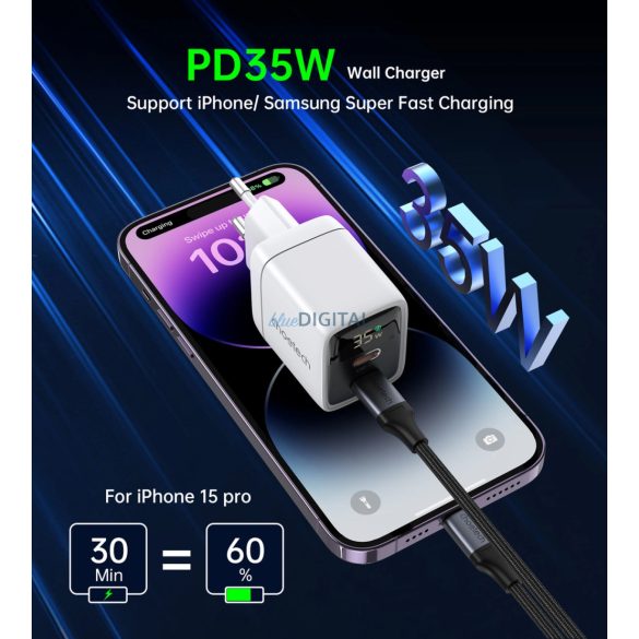 Choetech PD6051 hálózati töltő 2xUSB-C csatlakozással 35W GaN - fehér