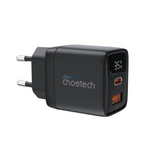 Choetech PD6052 hálózati töltő 1xUSB-A és 1xUSB-C csatlakozással 35W GaN - fekete