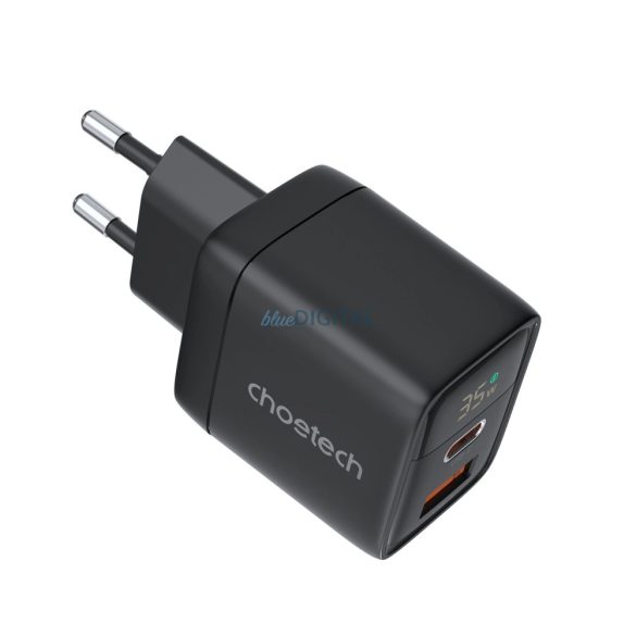 Choetech PD6052 hálózati töltő 1xUSB-A és 1xUSB-C csatlakozással 35W GaN - fekete